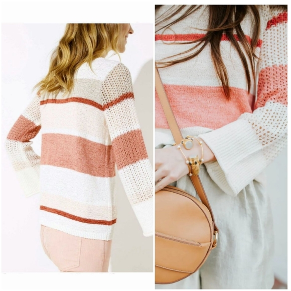 Loft striped stitched sleeve sweater knit - Picture 2 of 9